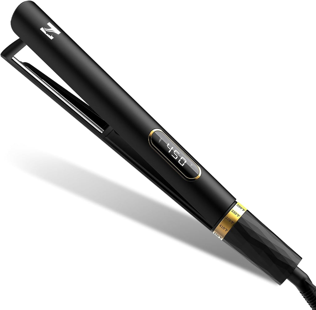 Flat Iron Hair Straightener, 1 Inch Titanium Hair Straightener & Curler, Fast Heating,5 Temp Settings, Negative Ion Technology,Travel-Friendly, Smooth Salon Design