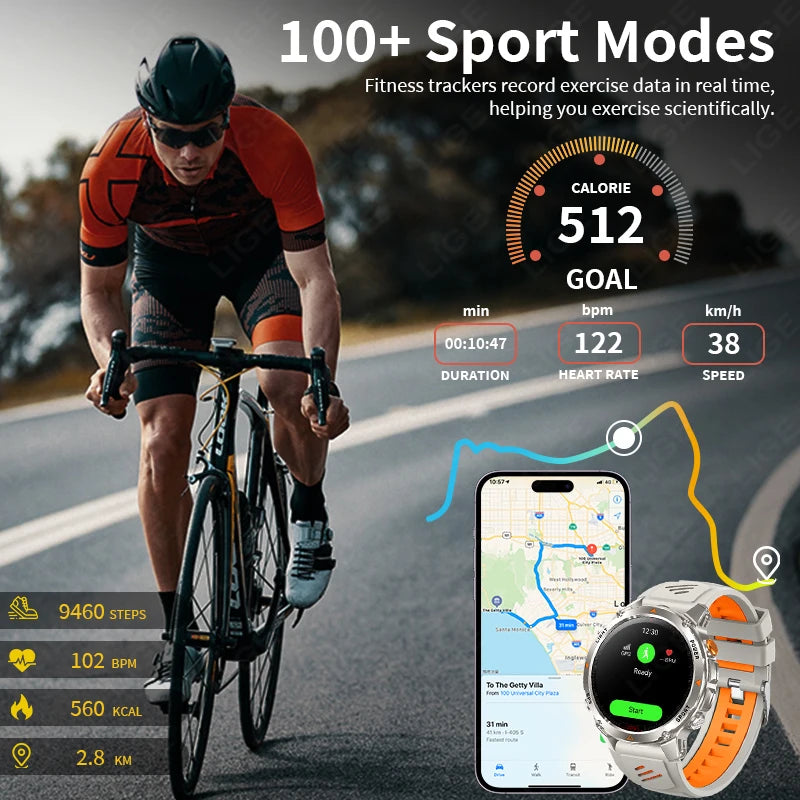 Rugged GPS Smart Watch Men LED Flashlight Compass 3ATM Waterproof Bluetooth Call Sports Cycling Smartwatch