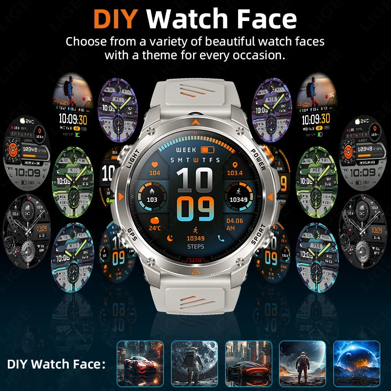 Rugged GPS Smart Watch Men LED Flashlight Compass 3ATM Waterproof Bluetooth Call Sports Cycling Smartwatch