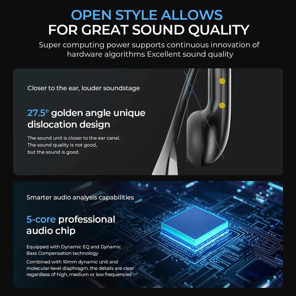 Open-Ear Bluetooth Headphones 30-Hour Playback Wireless Earphones Noise Canceling Clear Sound for Music Sport