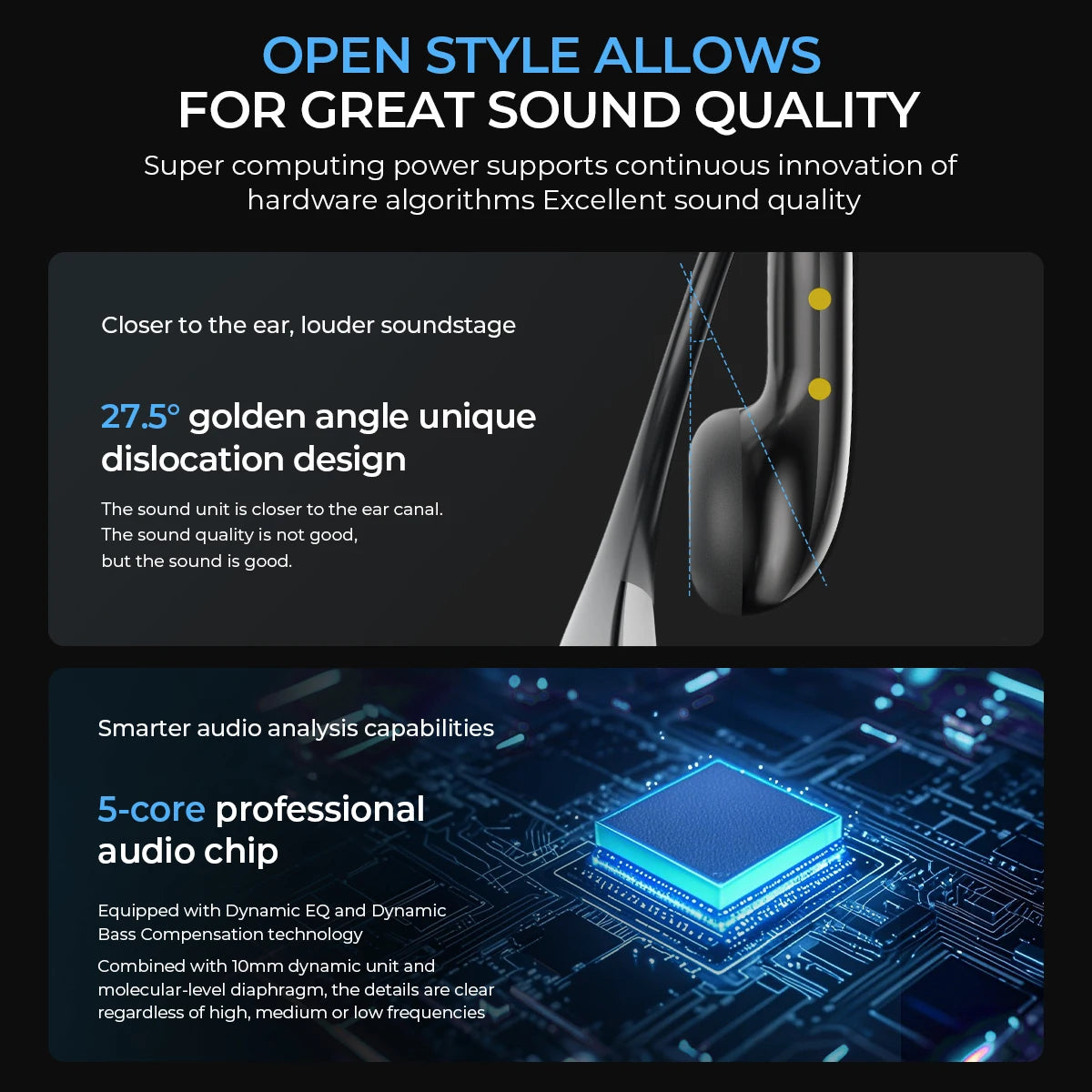 Open-Ear Bluetooth Headphones 30-Hour Playback Wireless Earphones Noise Canceling Clear Sound for Music Sport