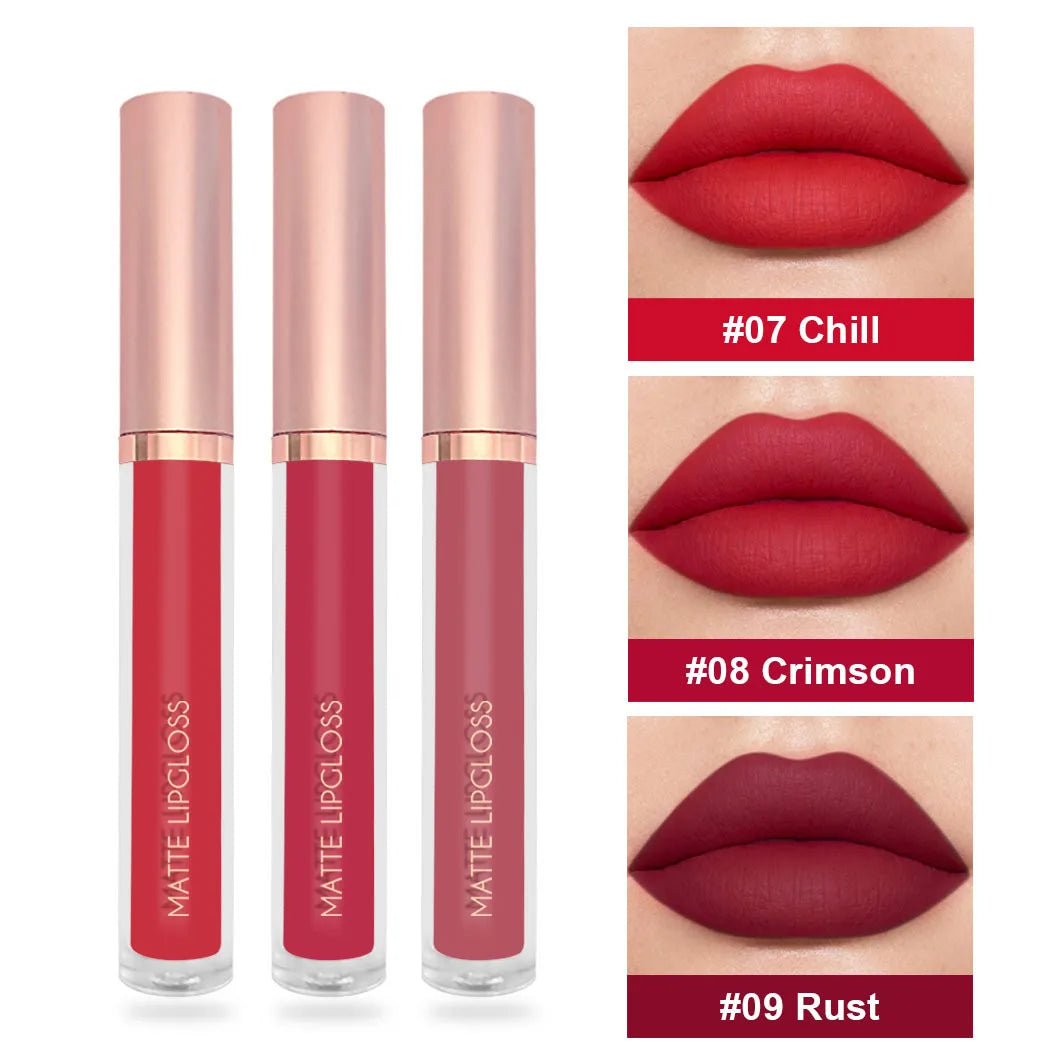 3 Nudelipgloss Lip Glaze Set Non-Stick Cup Non-Fading Velvet Matte Waterproof Durable Lip Gloss Cover Box