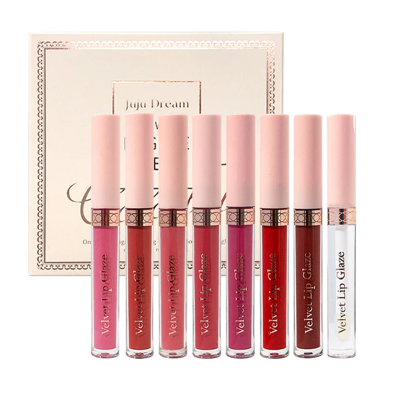 8 Colors Matte Lip Gloss Set One Swipe Pigment Long Lasting Non-Stick Cup Velvet Lip Glaze Kit
