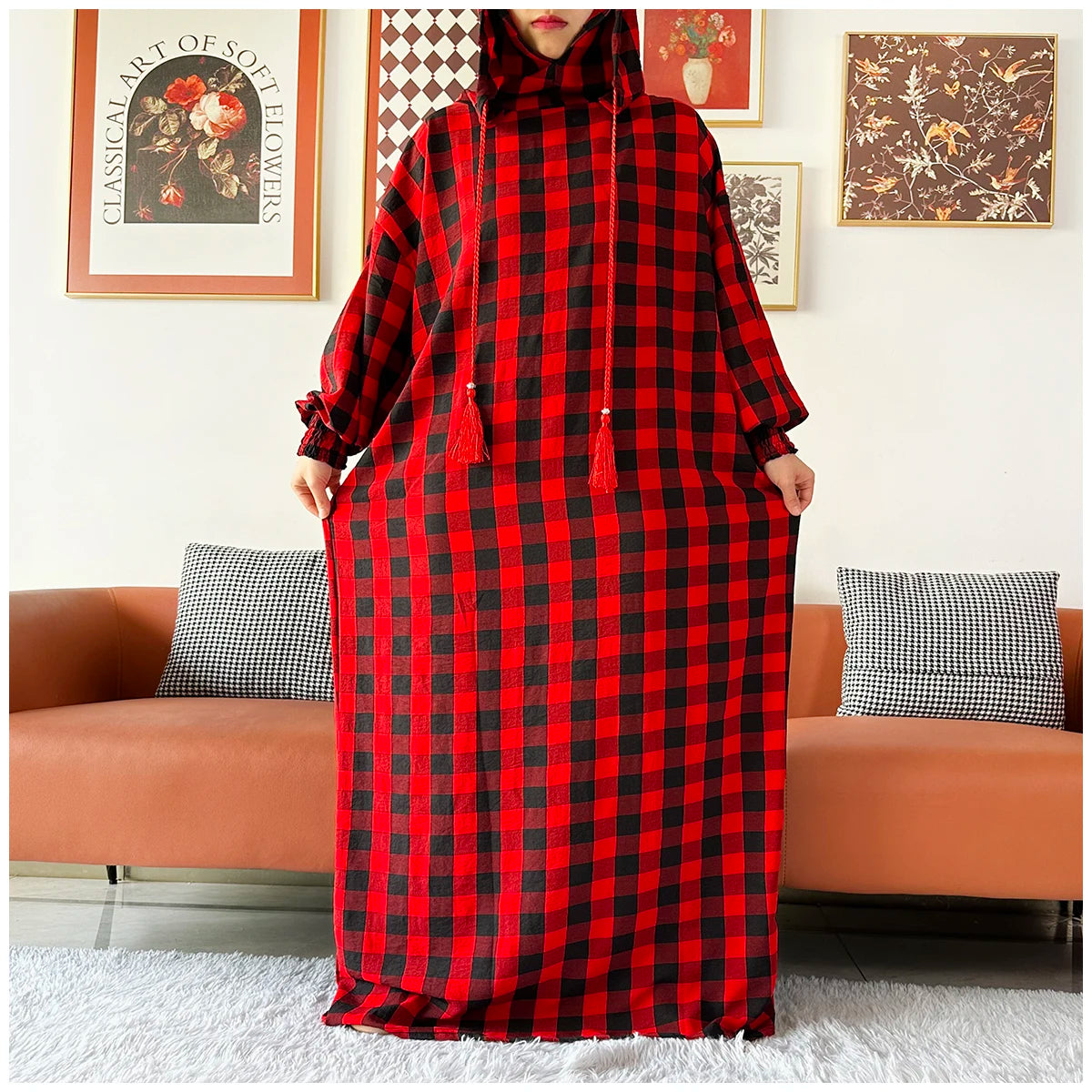 عباية كاروه كاجوال    Casual Plaid Hoodie Abaya