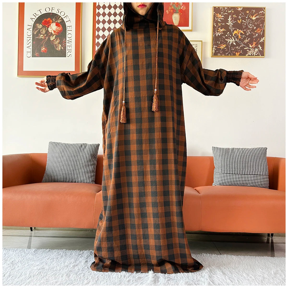 عباية كاروه كاجوال    Casual Plaid Hoodie Abaya