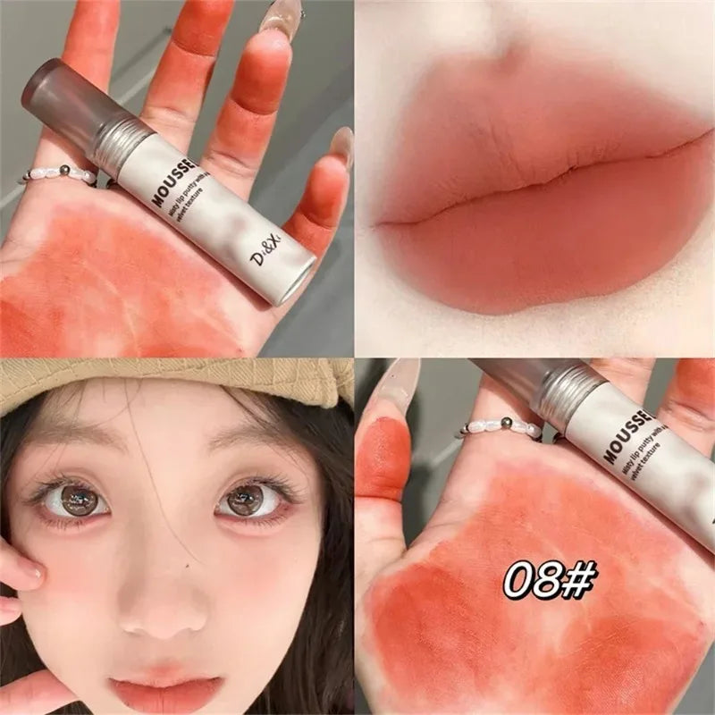 Matte Black Lipstick Waterproof Mousse Lip Mud Nude Brown Gothic Velvet Lip Gloss Moisturize Silky Gloss Non-stick Lip Makeup