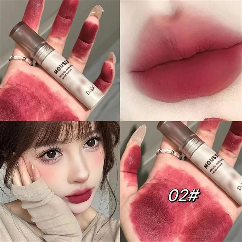 Matte Black Lipstick Waterproof Mousse Lip Mud Nude Brown Gothic Velvet Lip Gloss Moisturize Silky Gloss Non-stick Lip Makeup