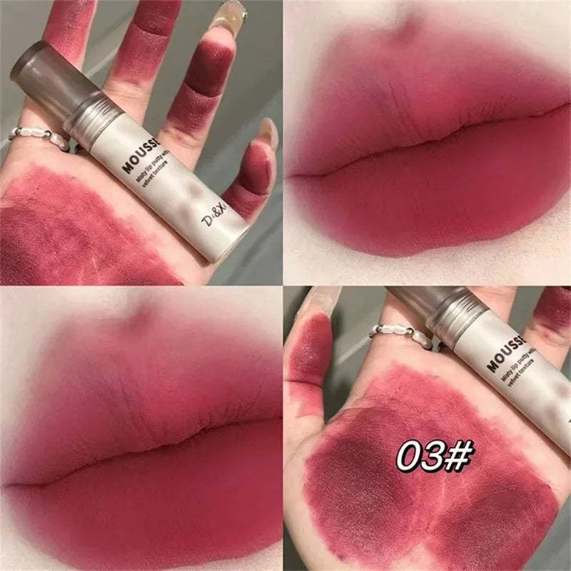 Matte Black Lipstick Waterproof Mousse Lip Mud Nude Brown Gothic Velvet Lip Gloss Moisturize Silky Gloss Non-stick Lip Makeup