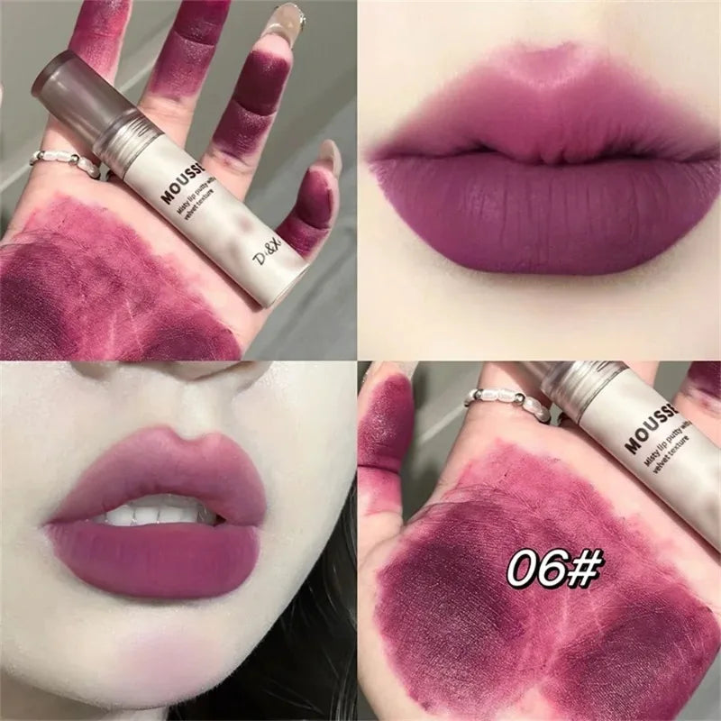 Matte Black Lipstick Waterproof Mousse Lip Mud Nude Brown Gothic Velvet Lip Gloss Moisturize Silky Gloss Non-stick Lip Makeup