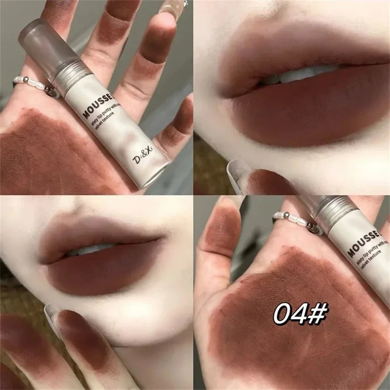 Matte Black Lipstick Waterproof Mousse Lip Mud Nude Brown Gothic Velvet Lip Gloss Moisturize Silky Gloss Non-stick Lip Makeup
