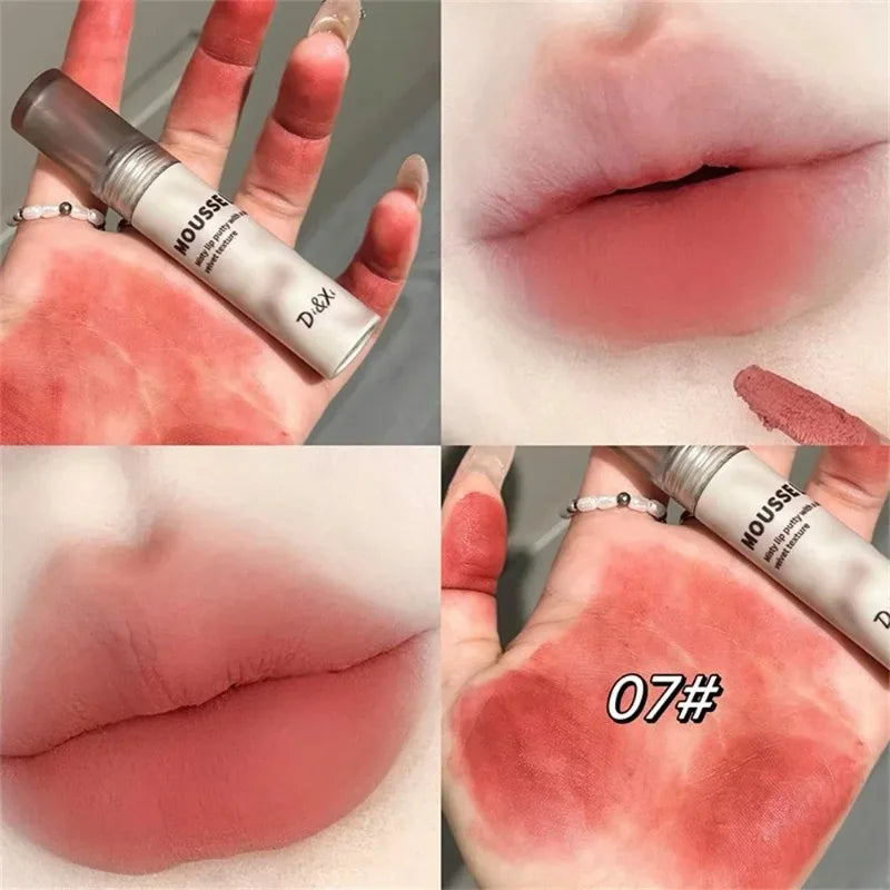 Matte Black Lipstick Waterproof Mousse Lip Mud Nude Brown Gothic Velvet Lip Gloss Moisturize Silky Gloss Non-stick Lip Makeup