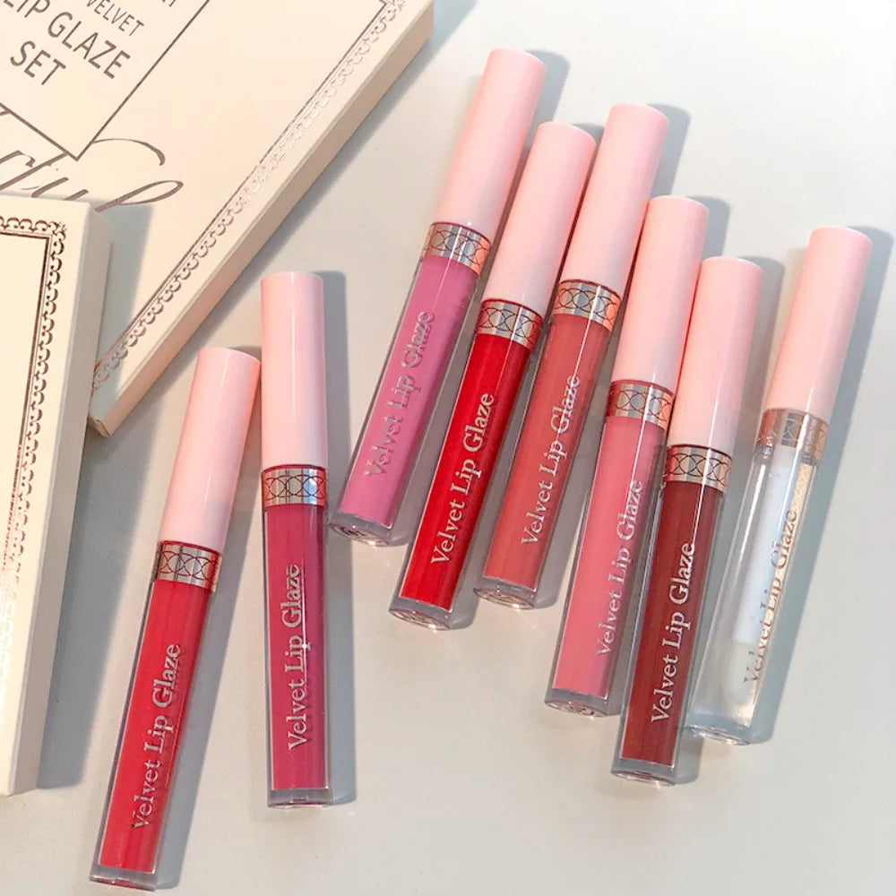 8PCS Swans Velvet Liquid Lipstick Set Matte Waterproof Long Lasting Lip Gloss Shades for Daily Party Makeup Gift