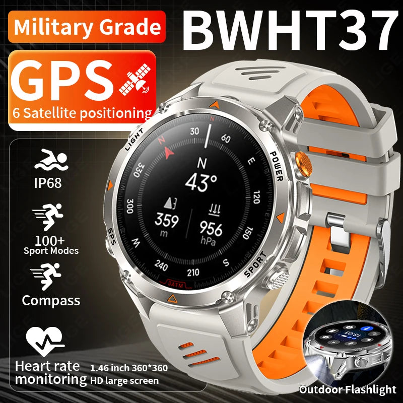 Rugged GPS Smart Watch Men LED Flashlight Compass 3ATM Waterproof Bluetooth Call Sports Cycling Smartwatch