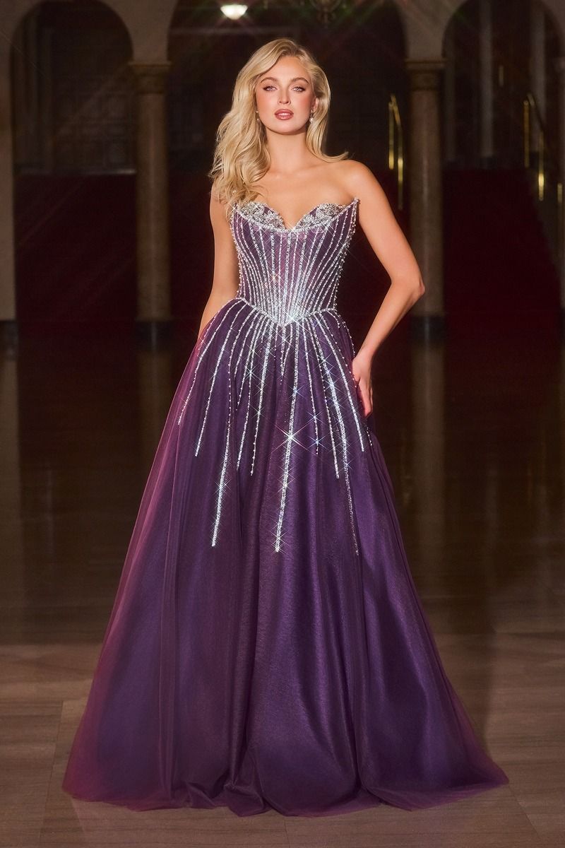 Strapless A-Line Romantic Festive Tulle Gown w/ Scoop Neckline CDCDS541
