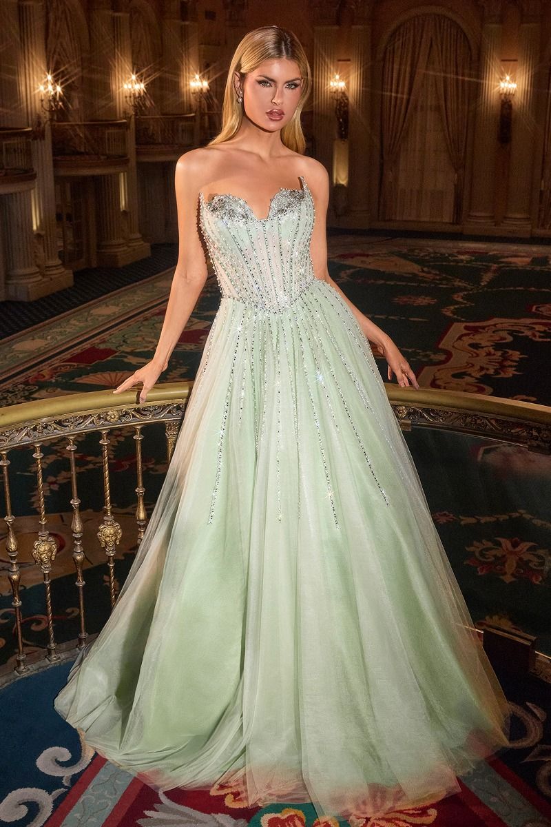Strapless A-Line Romantic Festive Tulle Gown w/ Scoop Neckline CDCDS541