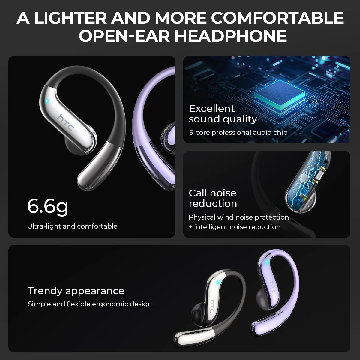Open-Ear Bluetooth Headphones 30-Hour Playback Wireless Earphones Noise Canceling Clear Sound for Music Sport
